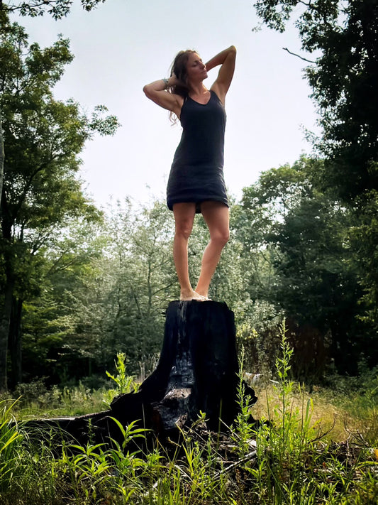 linen racer back slip dress onyx