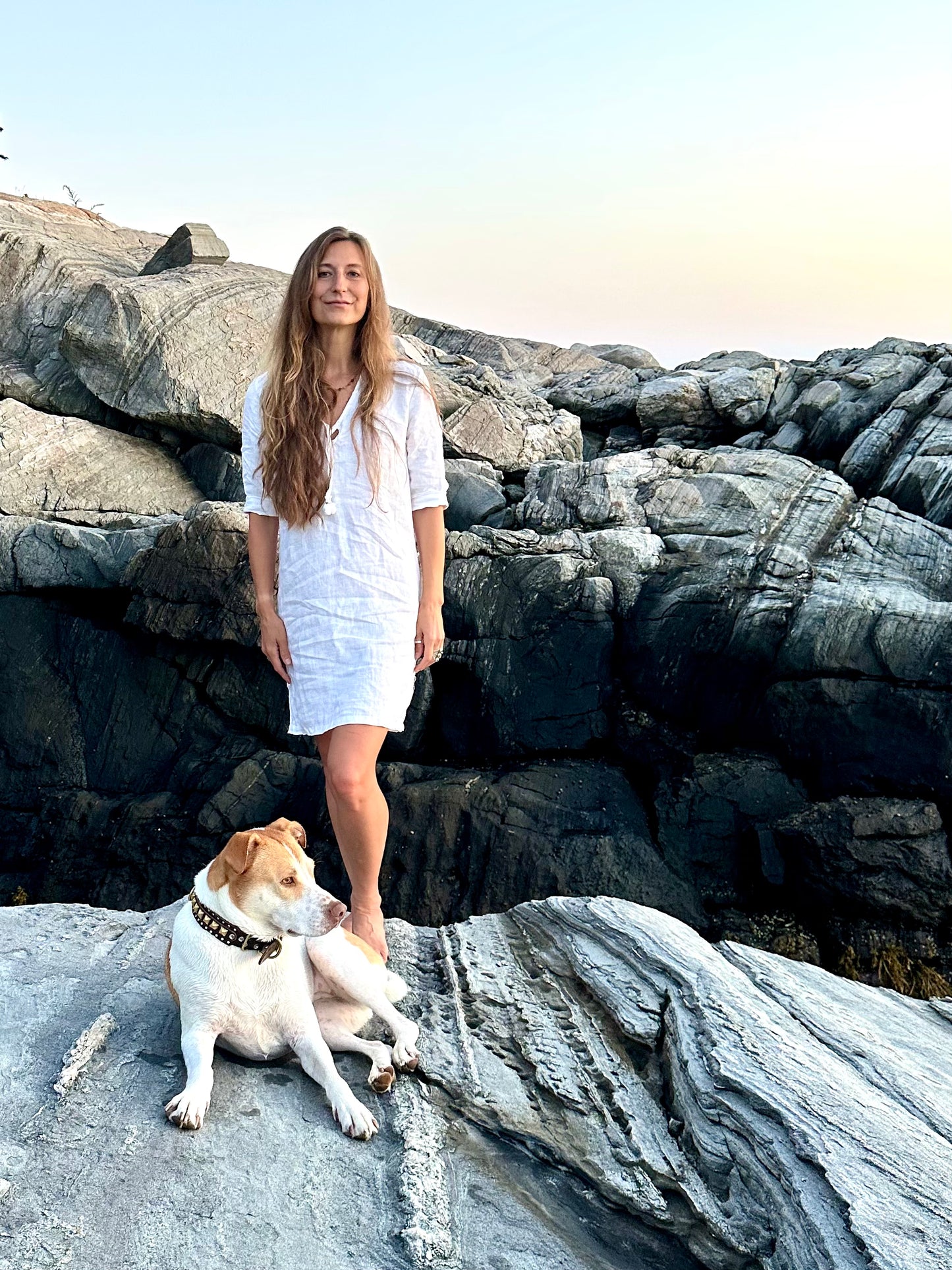 salt linen shift dress with tassel ties