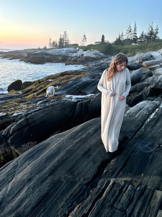 long tencel fleece robe in mushroom