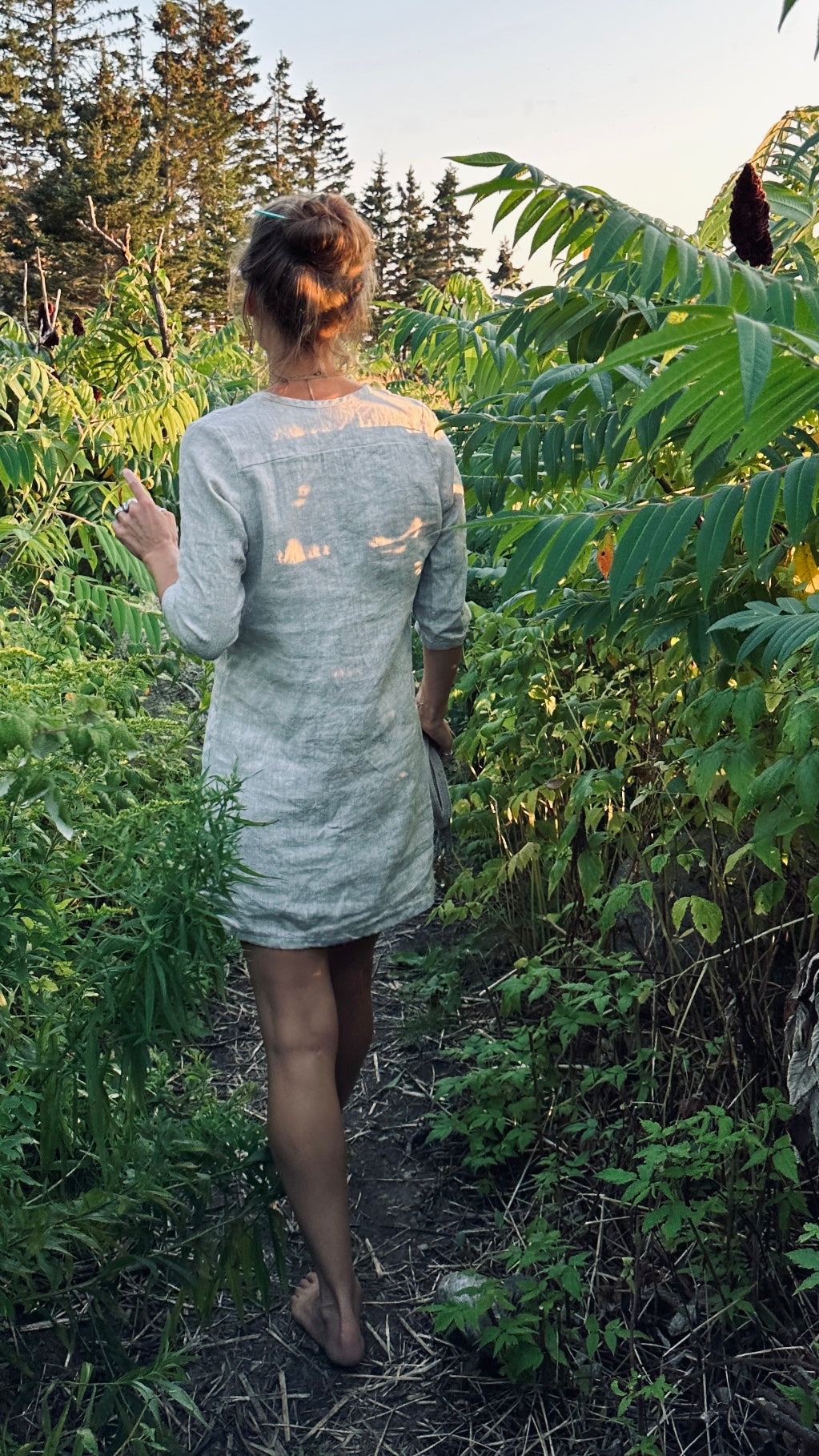 sand linen shift dress with tassel ties