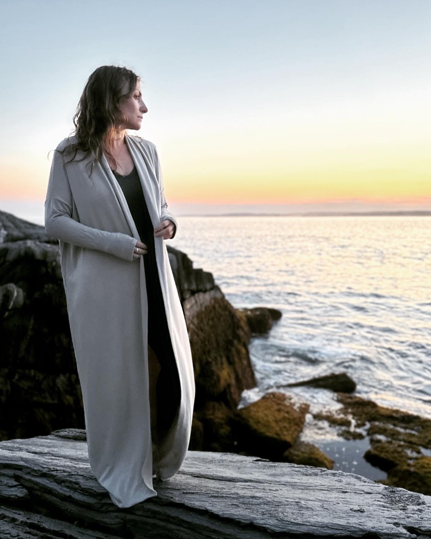 long tencel fleece robe in light taupe