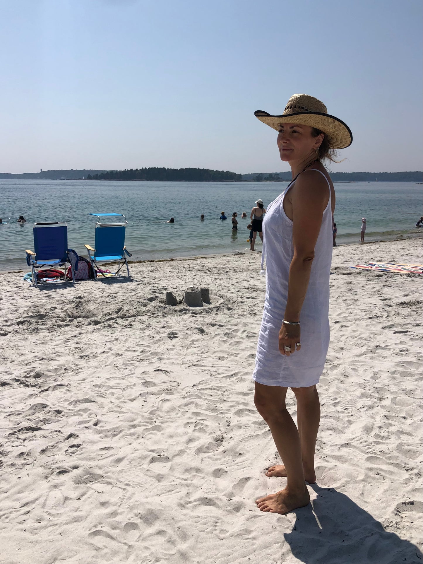 linen tank dress with tassels in salt