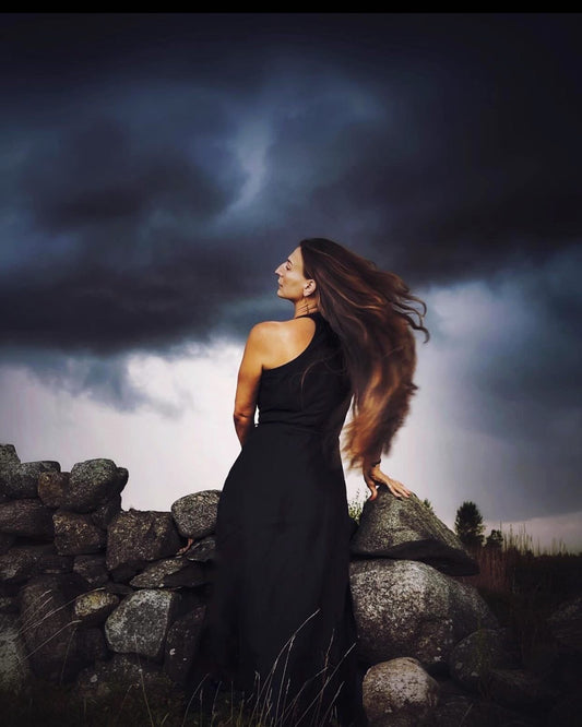 long black linen wrap dress