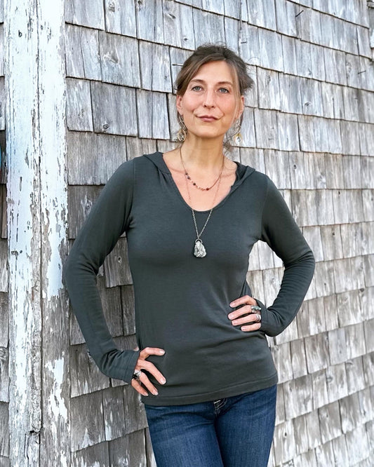 tencel hooded sweatshirt with thumb holes sea spruce