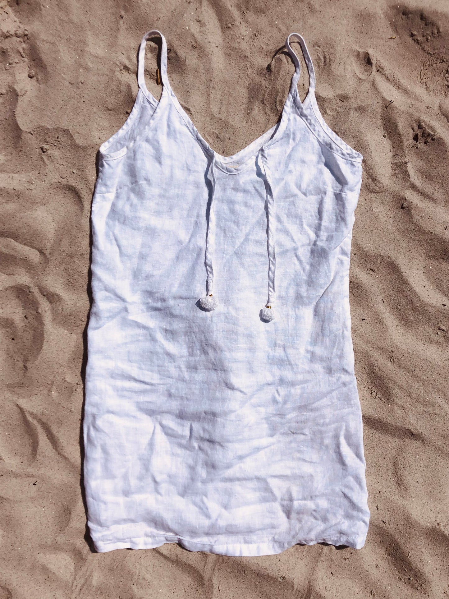 linen tank dress with tassels in salt