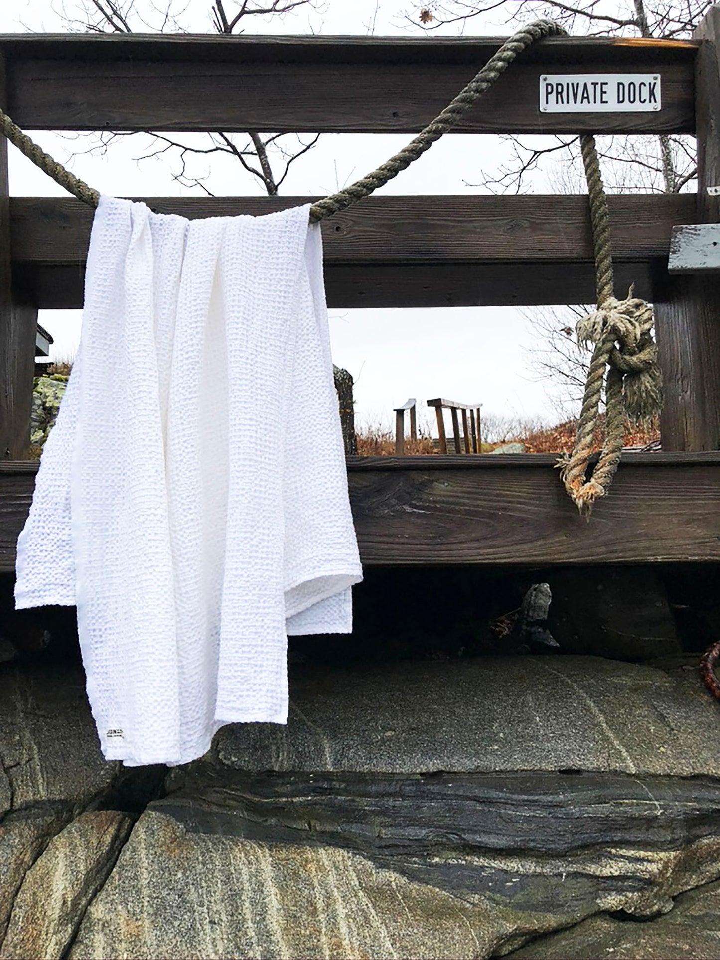 linen/cotton waffle oversized spa towel in salt