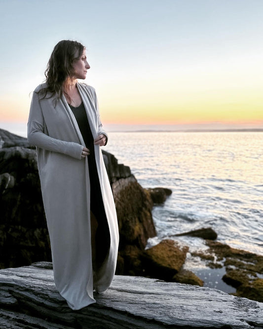 long tencel fleece robe in mushroom