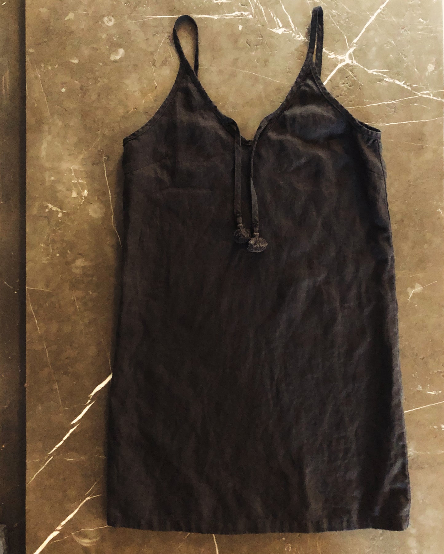 onyx linen tank dress with tassels
