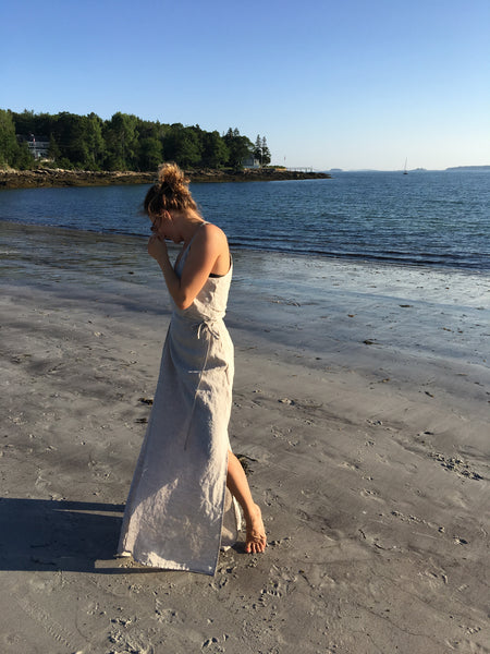 linen wrap dress in sand