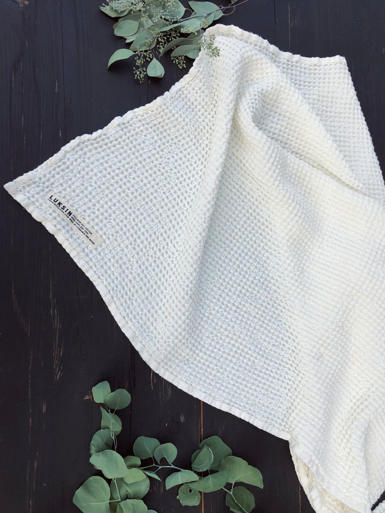 linen/cotton waffle oversized spa towel in cream