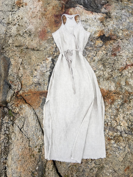 linen wrap dress in sand