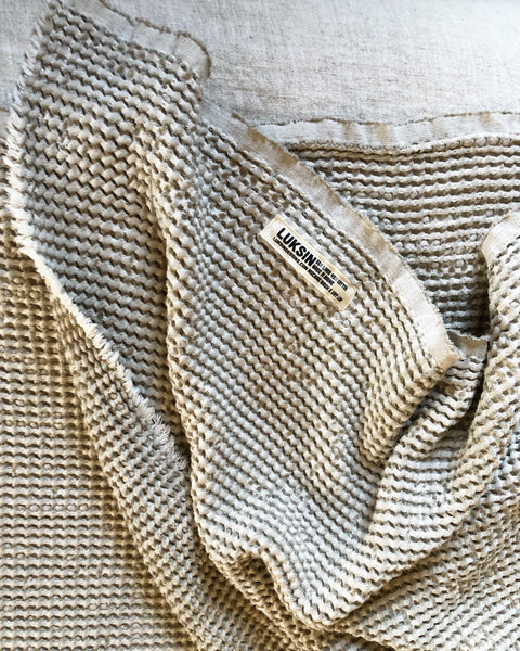 chunky linen/cotton waffle blanket in sand